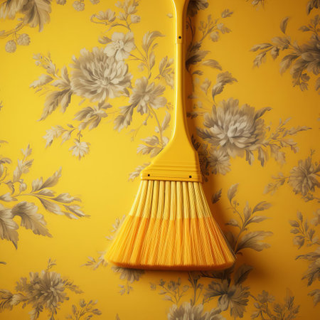 the yellow brush cleaner, specifically designed for wallpaper, effectively removes dirt and grime, restoring the original vibrant colors and patterns of your walls, making it an essential tool for diy enthusiasts and professional decorators alike, perfect for cleaning textured, painted, or papered surfaces. ai generatedの素材