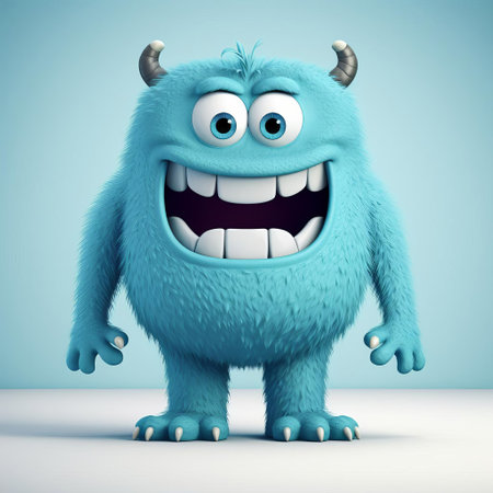 the monster, a minimalist 3d character, stands proudly in its full body form, showcasing a unique blend of simplicity and menace, with bold lines and vibrant colors, perfect for animations, video games, or digital art projects requiring a stylized creature design. ai generatedの素材