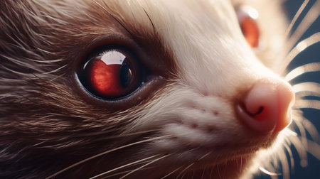the ferret's eye is a marvel of nature, boasting an uncanny realism that seems almost human-like, with its piercing gaze and intricate details, showcasing the animal's unique characteristics and fascinating features, perfect for wildlife enthusiasts and animal lovers alike. ai generatedの素材