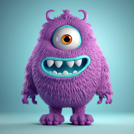 the monster, a simplistic 3d character, stands tall in its entirety, showcasing a full body design with bold lines and vibrant colors, perfect for animations, video games, or digital art projects, exuding a sense of playfulness and friendliness despite its fearsome appearance. ai generatedの素材