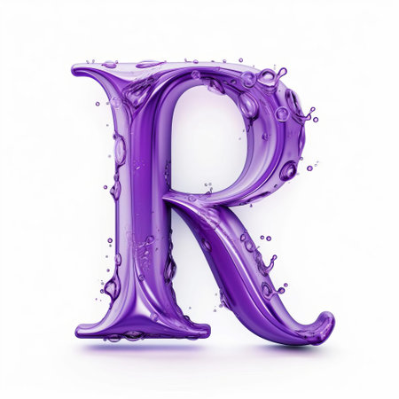 the elegant letter r, crafted in a beautiful violet hue, stands out against a crisp white background, showcasing a stunning vector design that exudes sophistication and modernity, perfect for logos, graphics, and digital art projects requiring a touch of elegance and refinement. ai generatedの素材