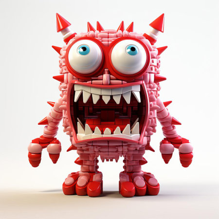 the 3d lego monster, standing proudly against a crisp white background, showcases its vibrant colors and intricate details, highlighting its full body structure, from its menacing claws to its razor-sharp teeth, a true marvel of creative building and design. ai generatedの素材