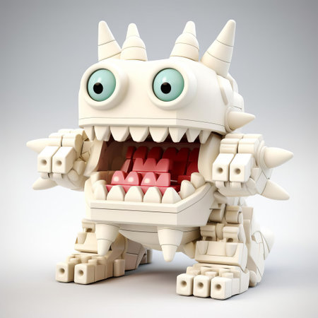 the 3d lego monster stands proudly against a crisp white background, showcasing its vibrant colors and intricate details, from its razor-sharp claws to its menacing eyes, every aspect of this fearsome creature is meticulously crafted to bring it to life in stunning high definition. ai generatedの素材