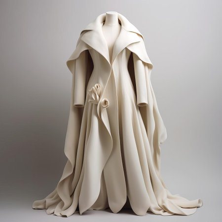 the coat stands out against a pristine white background, showcasing its luxurious texture and elegant design, perfect for a winter fashion statement, with its soft fur and sophisticated style, ideal for formal events or casual outings, exuding warmth and sophistication. ai generatedの素材