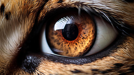 the cheetah's piercing eye stares intensely, its golden iris radiating warmth, surrounded by a delicate lace of eyelashes, showcasing the majestic beauty of the fastest land animal, with its remarkable speed and agility, thriving in the sun-kissed savannas and grasslands of africa. ai generatedの素材