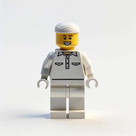 the 3d lego man stands proudly against a crisp white background, showcasing his vibrant colors and intricate details, capturing the essence of childhood creativity and imagination, perfect for fans of lego bricks and 3d modeling enthusiasts alike, highlighting the beauty of miniature art. ai generatedの素材