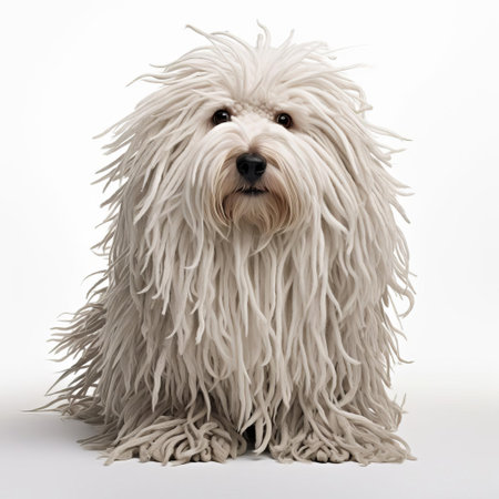 the dog, positioned centrally in the frame, takes center stage in this captivating photograph, its adorable features and endearing expression showcased against a pristine white background, evoking a sense of serenity, simplicity, and elegance, while the clean and minimalist aesthetic adds to the overall visual appeal. ai generatedの素材