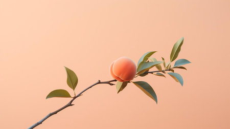 apricot fruit sits delicately on a rustic wooden table, its vibrant orange skin glistening with subtle sheen, surrounded by lush green leaves and a sprinkle of warm sunlight, evoking feelings of simplicity and natural elegance in this minimalist still life photography. ai generatedの素材