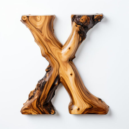 the elegant olive wood letter xr stands out against a pristine white background, showcasing the natural beauty of the wood grain and the sophistication of the modern typography, perfect for rustic home decor, wooden signage, or personalized gifts. ai generatedの素材