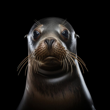the seal, with its soft fur and big brown eyes, poses elegantly in a studio shot, set against a clean and isolated white background, showcasing its playful nature and adorable facial expressions, perfect for wildlife and marine life enthusiasts. ai generatedの素材