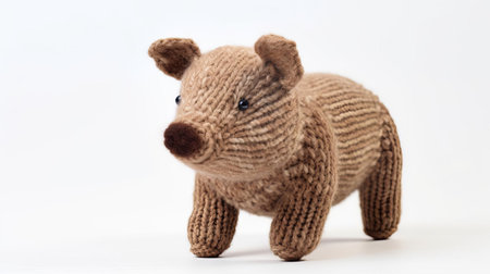 this adorable knitted boar toy sits proudly against a crisp white background, showcasing its intricate stitching and soft, cuddly texture, making it a perfect gift for kids and adults alike who love farm-themed toys and handmade crafts. ai generatedの素材
