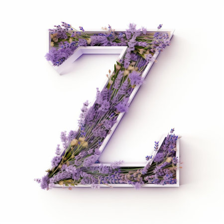 the elegant letter z, crafted from natural lavender wood, stands out against a pristine white background, exuding a sense of sophistication and calmness, perfect for home decor, diy projects, or as a unique gift for alphabet enthusiasts and nature lovers alike. ai generatedの素材