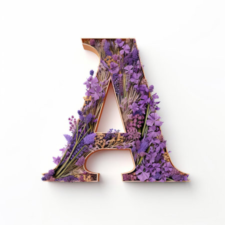 the elegant lavender wood letter a stands out against a crisp white background, exuding a sense of rustic charm and sophistication, perfect for diy projects, home decor, and typography enthusiasts, evoking feelings of serenity and calmness, ideal for nature-inspired designs and minimalist aesthetics. ai generatedの素材