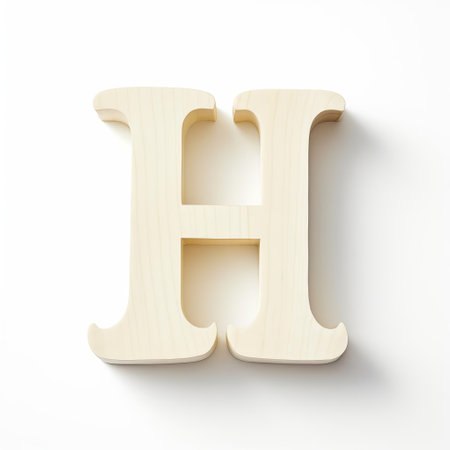 the elegant ivory wood letter h stands out against a crisp white background, showcasing its classic and sophisticated design, perfect for decorative purposes, such as monogrammed wall art, personalized gifts, or rustic home decor, evoking a sense of vintage charm and refinement. ai generatedの素材