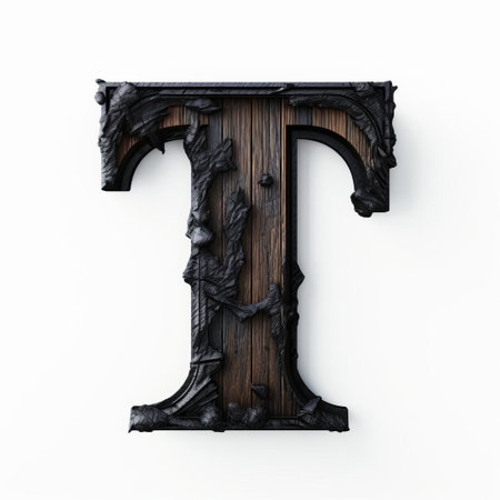 the elegant black wood letter t stands out against a pristine white background, showcasing a beautiful contrast of textures and colors, perfect for design inspiration, typography, and modern decor ideas, evoking a sense of sophistication and simplicity. ai generatedの素材