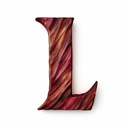 the elegant maroon wood letter l stands out against a crisp white background, exuding sophistication and modernity, perfect for decorative typography, monogram designs, and personalized gifts, adding a touch of luxury to any space or occasion. ai generatedの素材