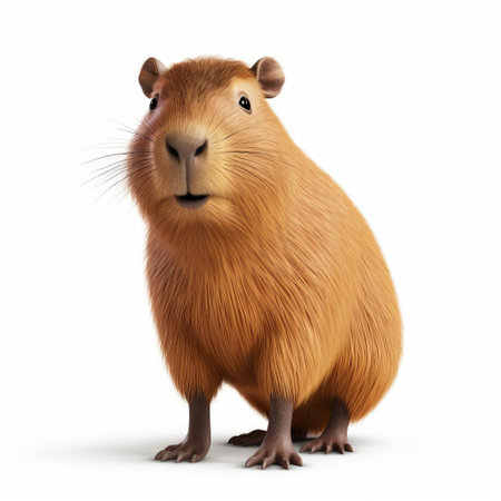 the capybara, a large rodent native to south america, is beautifully rendered in 3d pixar style, showcasing its distinctive features and vibrant fur, isolated on a clean white background, perfect for graphics, illustrations, and digital designs requiring a touch of wildlife charm. ai generatedの素材