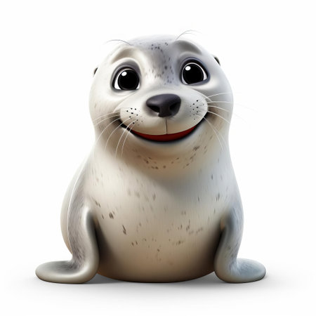 the seal, a lovable 3d pixar character, sits proudly isolated on a clean white background, showcasing its adorable facial features and soft, fluffy fur, perfect for use in animations, illustrations, and graphic designs that require a cute and playful marine mammal. ai generatedの素材