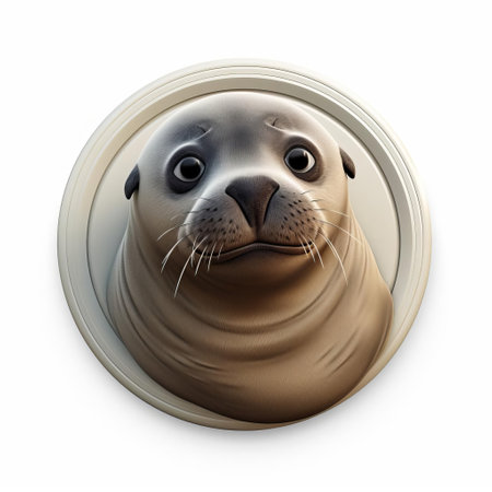 the seal, a charming 3d pixar-inspired marine mammal, sits proudly isolated on a crisp white background, showcasing its adorable facial features and sleek fur, perfect for use in animations, illustrations, and graphic designs that require a playful and friendly ocean creature. ai generatedの素材