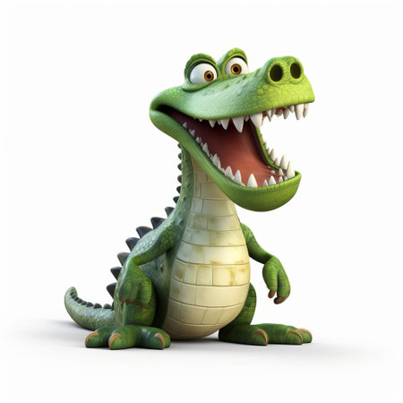 the caiman, a large reptile resembling an alligator, is showcased in stunning 3d animation, its scaly skin and sharp teeth meticulously detailed, isolated on a clean white background, perfect for use in educational materials, wildlife documentaries, or as a unique graphic element. ai generatedの素材