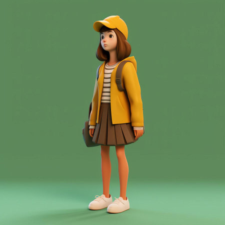 ella, a minimalist 3d character, stands confidently in her full body pose, showcasing her sleek and modern design, perfect for 3d animation, graphic design, and digital art projects, with her simple yet expressive features and vibrant color scheme. ai generatedの素材