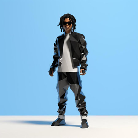 jackson, a minimalist 3d character, stands out in his full-body pose, showcasing a sleek and modern design with clean lines and a vibrant color scheme, perfect for illustrations, animations, and digital art projects requiring a stylized and futuristic human figure. ai generatedの素材
