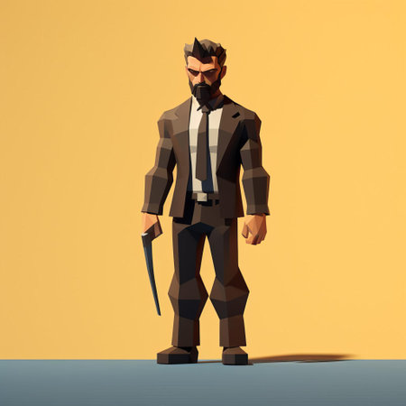 logan, a sleek minimalist 3d character, stands confidently in a relaxed pose, showcasing his simplified yet detailed full-body design, perfect for animations, illustrations, and digital art projects that require a modern, low-poly aesthetic with a touch of futuristic charm. ai generatedの素材