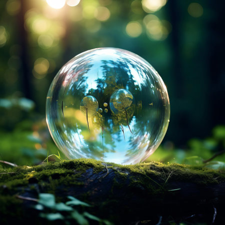 the bubble, a delicate and translucent sphere, floats gently in the air, its iridescent sheen catching the light and shimmering with a mesmerizing beauty, evoking a sense of wonder and magic, as if suspended in a state of weightless freedom, surrounded by a soft, dreamy background. ai generatedの素材