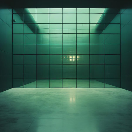 the grid, a harmonious arrangement of intersecting lines, serves as a serene backdrop for a stunning display of minimalistic elegance, with a delicate jade accent adding a touch of sophistication and refinement, evoking feelings of calmness and tranquility in this visually striking composition. ai generatedの素材