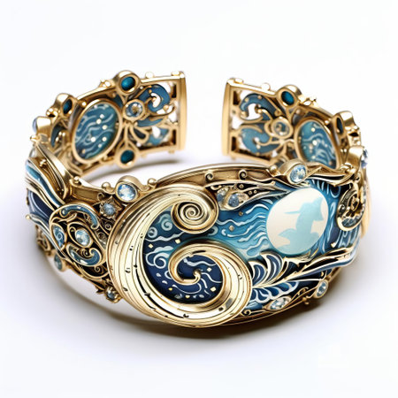 this elegant silver bracelet shines brightly against a pristine white background, showcasing its intricate design and delicate details, perfect for formal occasions or everyday wear, adding a touch of sophistication to any outfit with its understated yet eye-catching beauty. ai generatedの素材