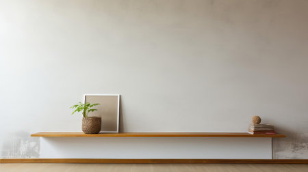 the empty wall space above the magazine rack is a blank canvas waiting to be filled with decorative pieces, such as framed artwork, mirrors, or shelves, to add visual interest and create a cozy atmosphere in a modern living room or office space. ai generatedの素材