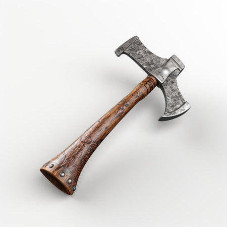the hatchet, a powerful 3d tool, stands out against a crisp white isolated background, showcasing its intricate design and sharp edges, perfect for graphic designers and 3d modelers looking for high-quality images of axes and chopping tools for their projects. ai generatedの素材