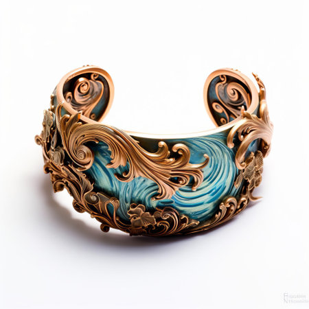 this elegant silver bracelet lies beautifully against a pristine white background, showcasing its intricate design and delicate details, perfect for accessorizing any outfit with a touch of sophistication and glamour, ideal for special occasions or everyday wear. ai generatedの素材