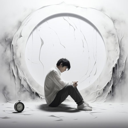 a woman stands frozen in hesitation, her contemplative expression a picture of indecision, set against a clean and minimalist white background, evoking feelings of uncertainty and introspection, perfect for illustrating emotional states, human psychology, and decision-making processes. ai generatedの素材