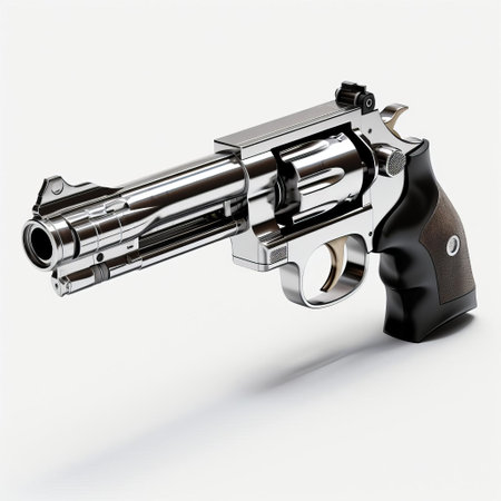 the 3d revolver, a intricately designed handgun, sits proudly on a pristine white isolated background, showcasing its detailed textures and metallic sheen, perfect for graphics and design projects requiring firearms, weapons, and pistol imagery. ai generatedの素材