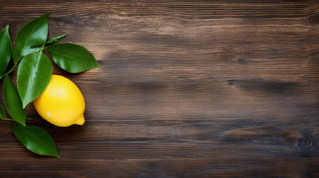 a bright yellow lemon sits isolated on a rustic wood table, its vibrant color popping against the natural grain, evoking feelings of freshness and citrusy zest, perfect for adding a burst of flavor to any culinary creation, from refreshing summer drinks to savory dishes. ai generatedの素材