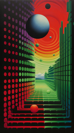 the marsh, a serene and tranquil natural habitat, is beautifully captured in this stunning photograph, reminiscent of the op-art style of victor vasarely, featuring intricate patterns and shapes that evoke a sense of optical illusion, blending earthy tones with vibrant colors. ai generatedの素材