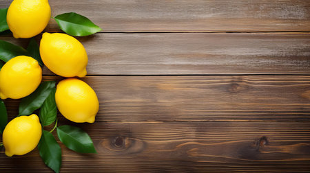 a vibrant lemon sits isolated on a rustic wood table, its bright yellow skin glistening in the light, surrounded by the natural texture of the wooden surface, evoking feelings of freshness and simplicity, perfect for cooking, baking, or adding a pop of color to any kitchen decor. ai generatedの素材
