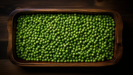 fresh green peas slices are artfully arranged on a rustic wooden tray, creating a visually appealing still life that showcases the vibrant color and delicate texture of the legume, perfect for healthy snacking or adding to a variety of recipes. ai generatedの素材