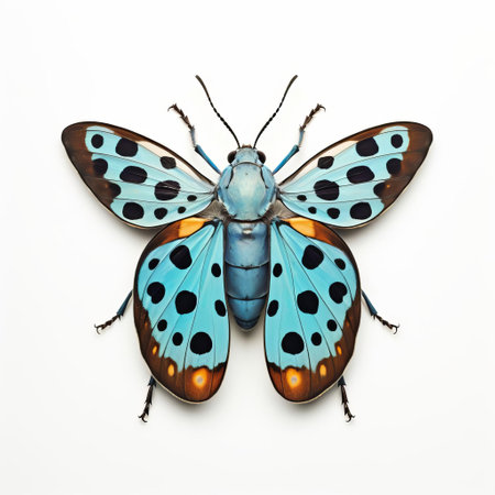 the queen of spain fritillary, issoria lathonia, perches delicately on a pristine white background, showcasing its striking orange-brown wings with silver spots, a mesmerizing sight for butterfly enthusiasts and nature photographers capturing the beauty of european wildlife. ai generatedの素材