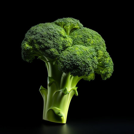 broccoli, a nutrient-rich cruciferous vegetable, is beautifully showcased isolated on a clean white background, highlighting its vibrant green florets and sturdy stem, perfect for healthy meal planning, vegetarian recipes, and culinary photography. ai generatedの素材
