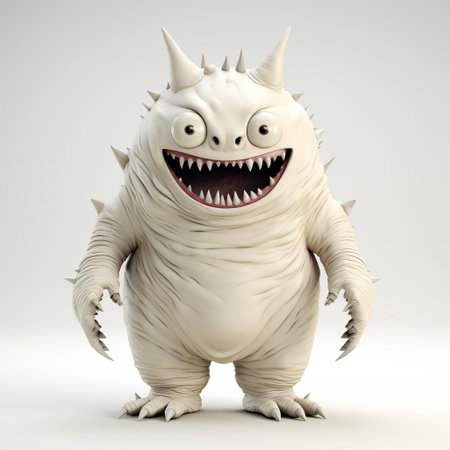 the ferocious 3d monster stands tall on a pristine white background, its intricately detailed full body showcasing razor-sharp claws, glowing red eyes, and scaly skin, evoking a sense of fear and awe in this high-quality digital artwork, perfect for fantasy and horror enthusiasts. ai generatedの素材
