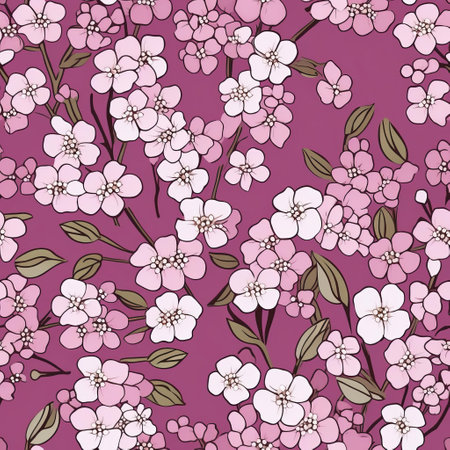 the delicate sweet alyssum flowers are beautifully arranged in a seamless vector pattern, perfect for wallpaper, fabric, or gift wrap designs, featuring tiny white blooms on a soft green stem, ideal for spring and summer themed projects, evoking a sense of freshness and serenity. ai generatedの素材