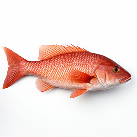 the fish, with its vibrant scales and delicate fins, takes center stage in this simplistic yet striking photo, set against a crisp white background that allows its natural beauty to shine, showcasing the intricate details of its aquatic features. ai generatedの素材