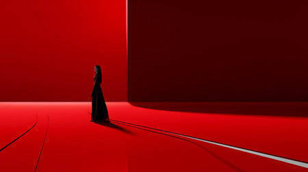 the scarlet minimalist room features a bold, crimson accent wall that adds a pop of color to the otherwise simple, monochromatic space, creating a striking contrast that showcases the beauty of minimalist interior design and the power of a single, vibrant hue. ai generatedの素材