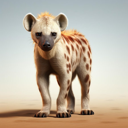 the hyena, a carnivorous mammal with a distinctive laugh-like call, is showcased in stunning detail in this 3d render, set against a crisp white background, highlighting its spotted fur, sharp teeth, and powerful jaws, perfect for wildlife enthusiasts and nature lovers alike. ai generatedの素材