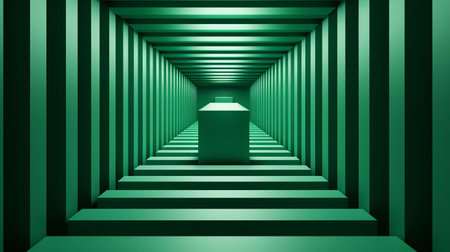 the emerald green geometric pattern in this mesmerizing op art piece creates a sense of visual tension, as minimal shapes and lines converge to form a hypnotic optical illusion, evoking a feeling of dynamic movement and energy in this vibrant, modern art composition. ai generatedの素材