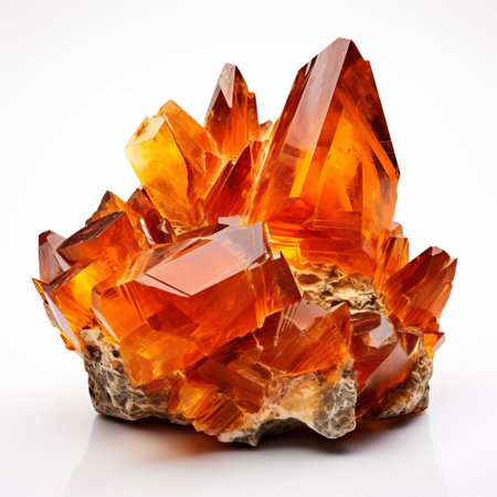 the clinohumite stone, a rare and exotic mineral, glistens against a pristine white background, showcasing its unique crystal structure and subtle yellow-brown hues, evoking a sense of luxury and sophistication, perfect for collectors and gem enthusiasts seeking rare earth treasures. ai generatedの素材