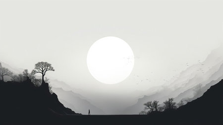 ash trees stand tall in a minimalist winter landscape, their bare branches etched against a grey sky, surrounded by a blanket of snow, evoking a sense of serenity and simplicity, as the beauty of nature is distilled to its essence in this monochromatic scene. ai generatedの素材