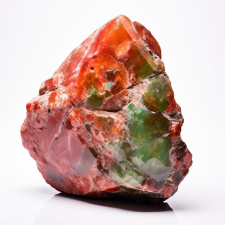 willemite stone, a rare zinc silicate mineral, glistens against a pristine white background, showcasing its unique crystal structure and subtle, shimmering beauty, perfect for collectors and enthusiasts of geodes, crystals, and mineral specimens. ai generatedの素材